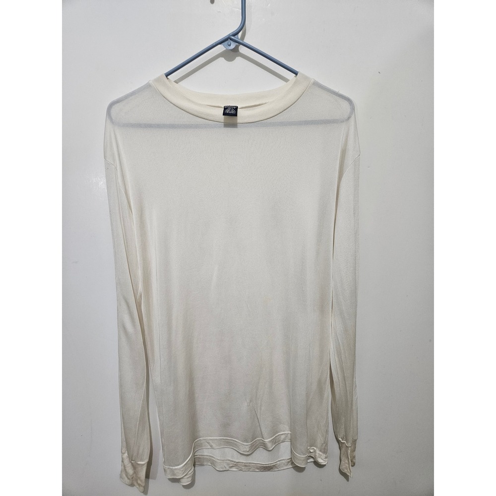 Lands End Mens Silk Interlock Long Sleeve Base Layer Cream White Large 42-44